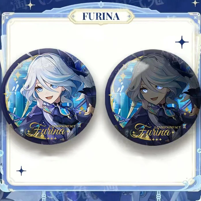 Neue Glänzende Genshin Impact Furina Xiao Raiden Shogun Scaramouche Pins Cosplay Anime Weißblech Abzeichen Studenten Freunde Geschenke – Detail 13
