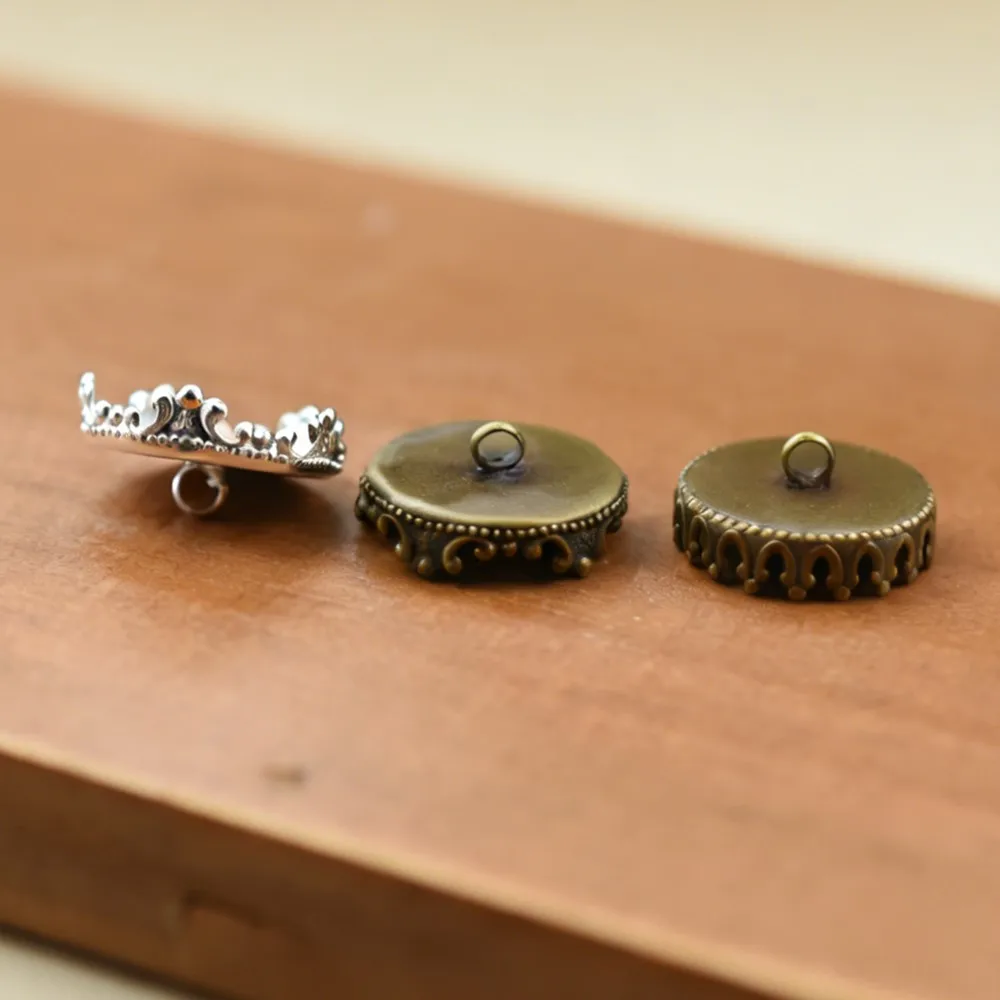 10 sztuk 15mm materiał mosiężny Cameo Charms Cabochon buton taca zawieszka rzemiosło element do wyrobu biżuterii