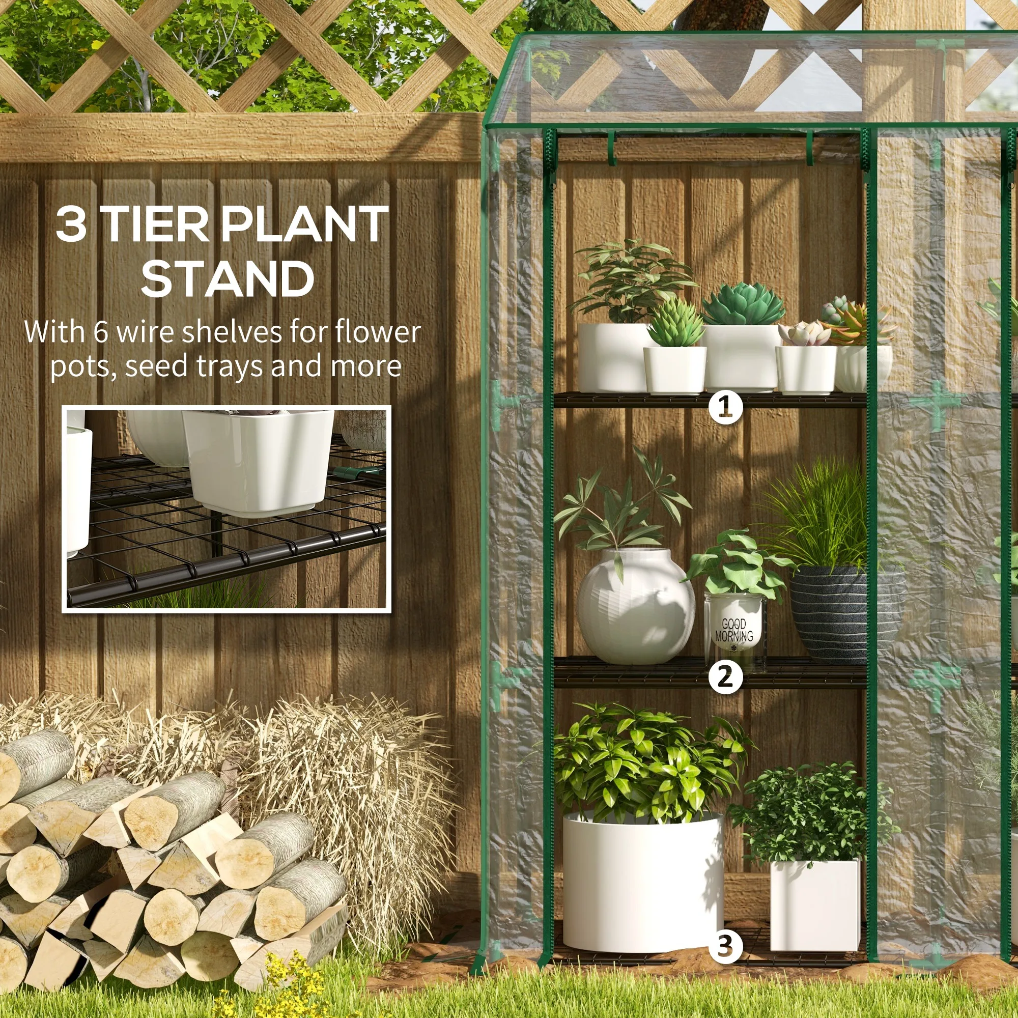 3 Tier Mini Greenhouse Portable Green House W/ Roll-Up Doors, 151H X 143Wcm