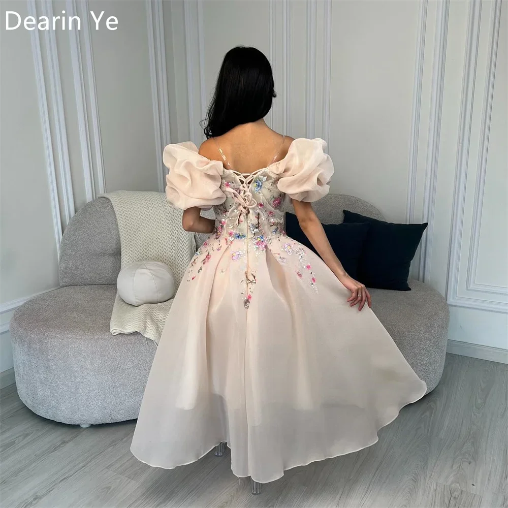 Customized Prom Gown Dearin Off-the-shoulder A-line Ankle Length Skirts Layered Draped Tulle Print Bespoke Occasion Dresses Form