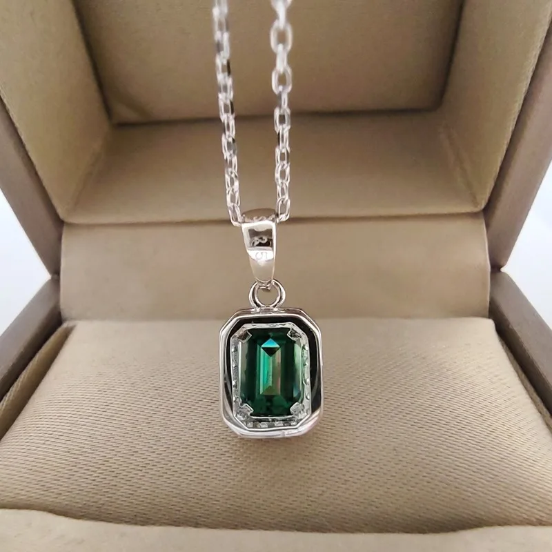 

Holiday Style Emerald Cut Green Moissanite Charm Necklace Pendant Gifts,Proposal Engagement Wedding Anniversary Birthday Gift