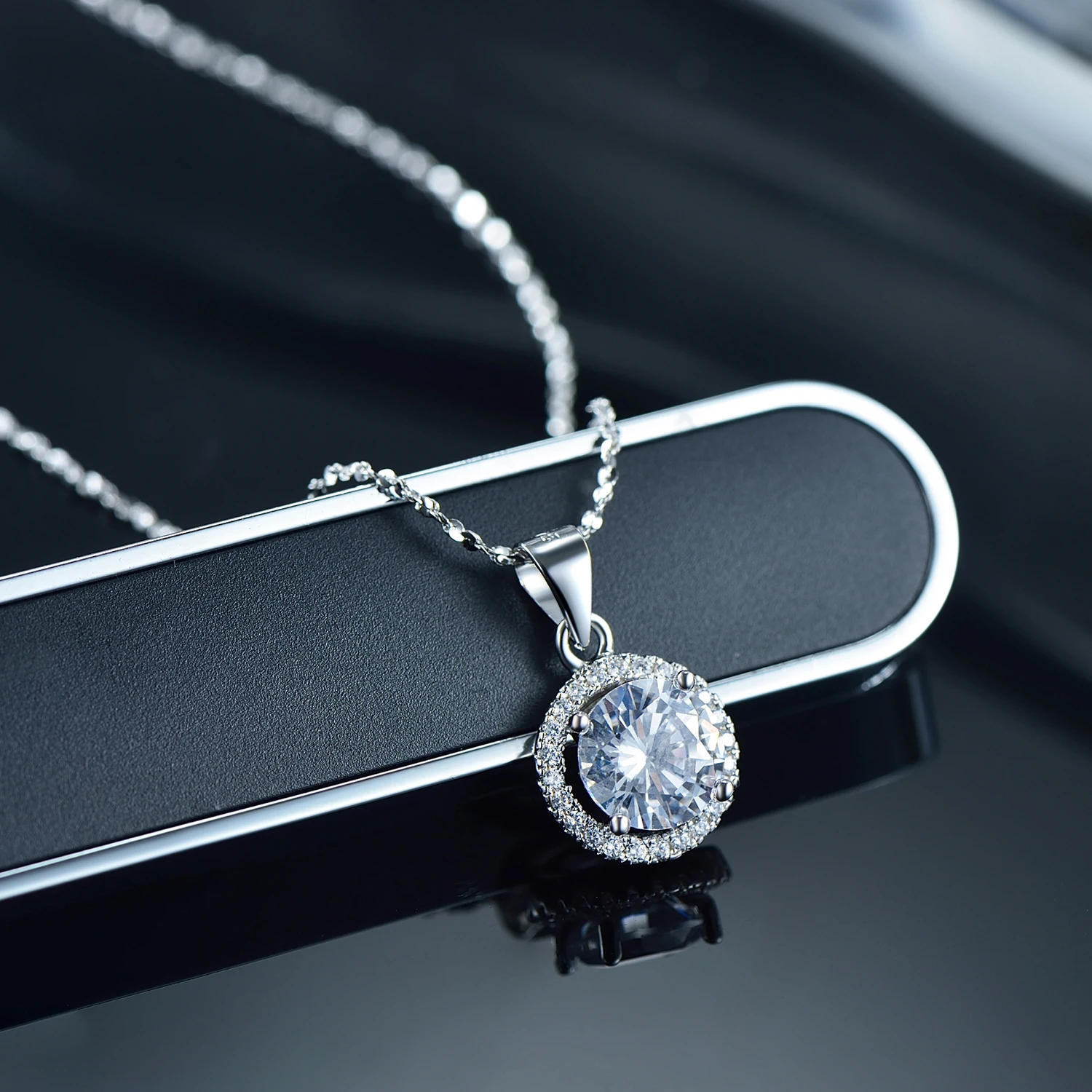 Genuine 925 Sterling Silver Luxury Chain Brand Necklace with 2.0Ct AAAAA Level Zircon Necklaces Gift Jewelry for women