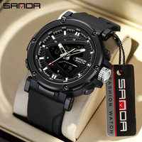 SANDA Fashion The gaze of time Watch Night scenery Men Women Quartz Digital Dual Display Water 50M Resistant Stopwatch watch9053