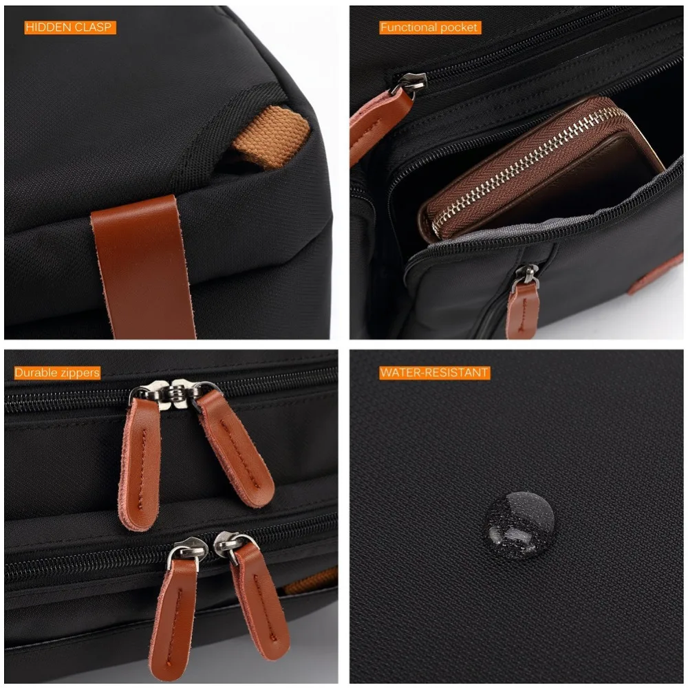 3-in-1 Convertible Laptop Backpack 15.6 17.3 Inch Waterproof Oxford Business Briefcase Shoulder Messenger Notebook Carry Bag