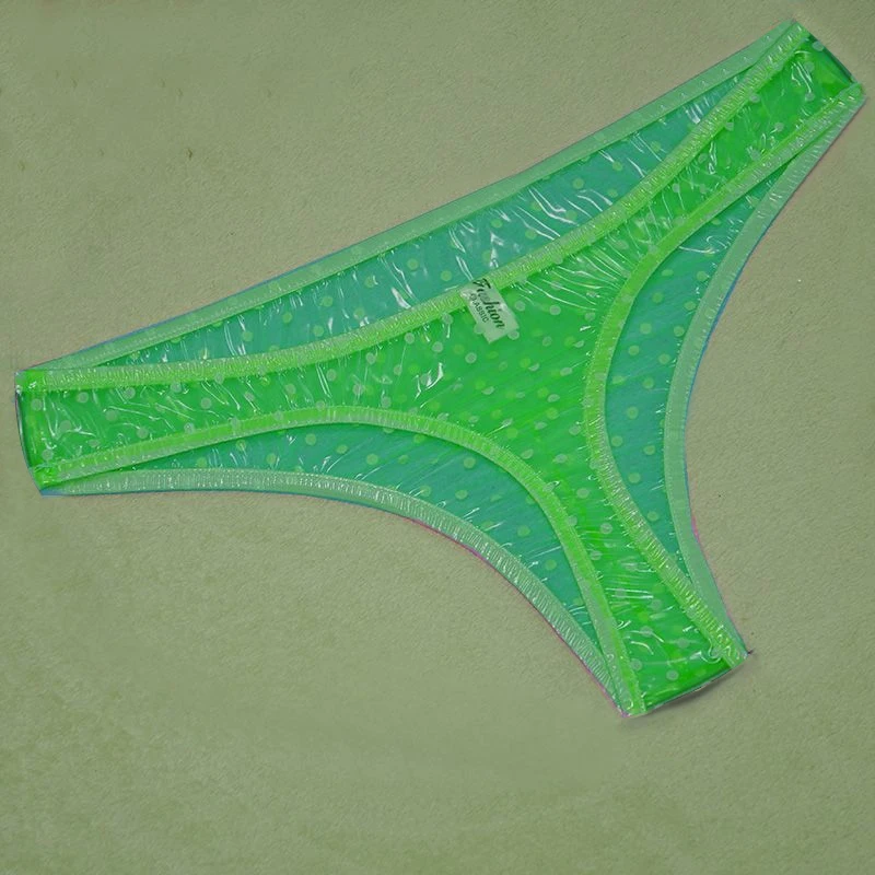 Men Sexy Polka Dot Transparent PVC Plastic Briefs Soft Silent Low Waist Thong Sissy G-Strings Erotic Waterproof Panties Party BF