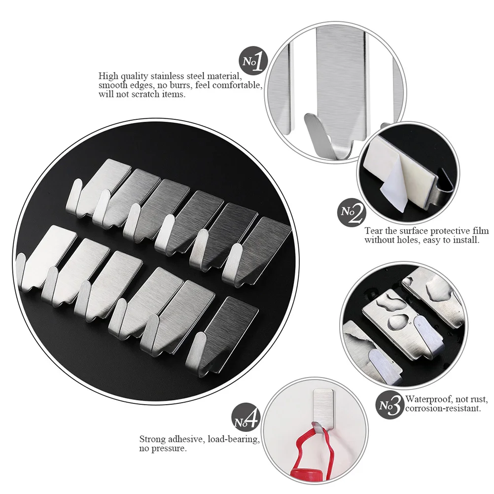 

30pcs Stainless Steel Hooks Adhesive Coat Hook Punch Free 3kg Hanger Self Stick Bath Rack Door Back Hook