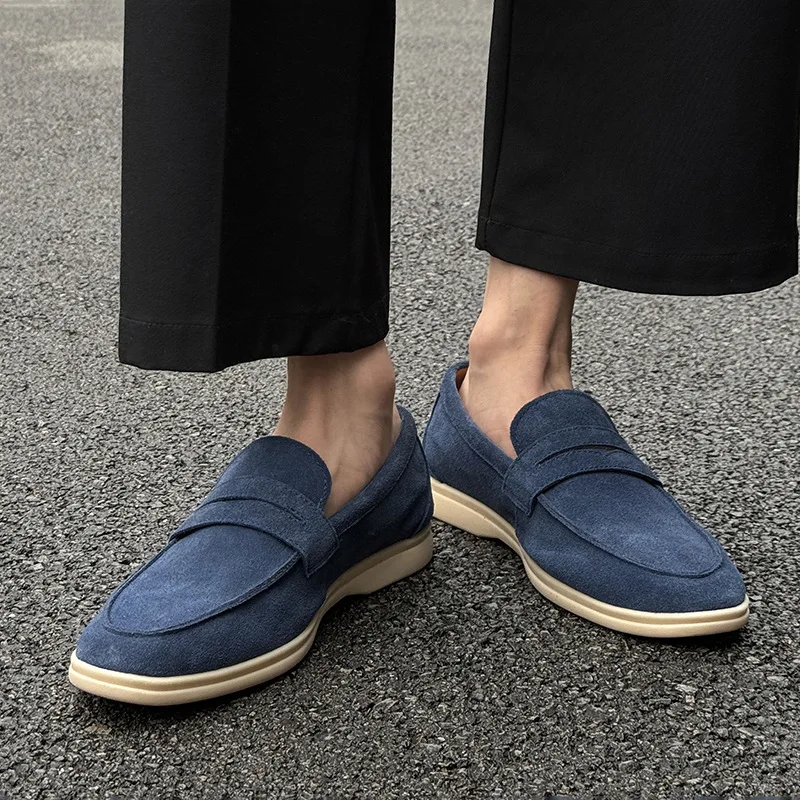 

2025 Men's Classic Retro Penny Loafers Moccasins Cow Suede Genuine Leather Fashion Men's Casual Shoes Mens Outdoor Driving Flats