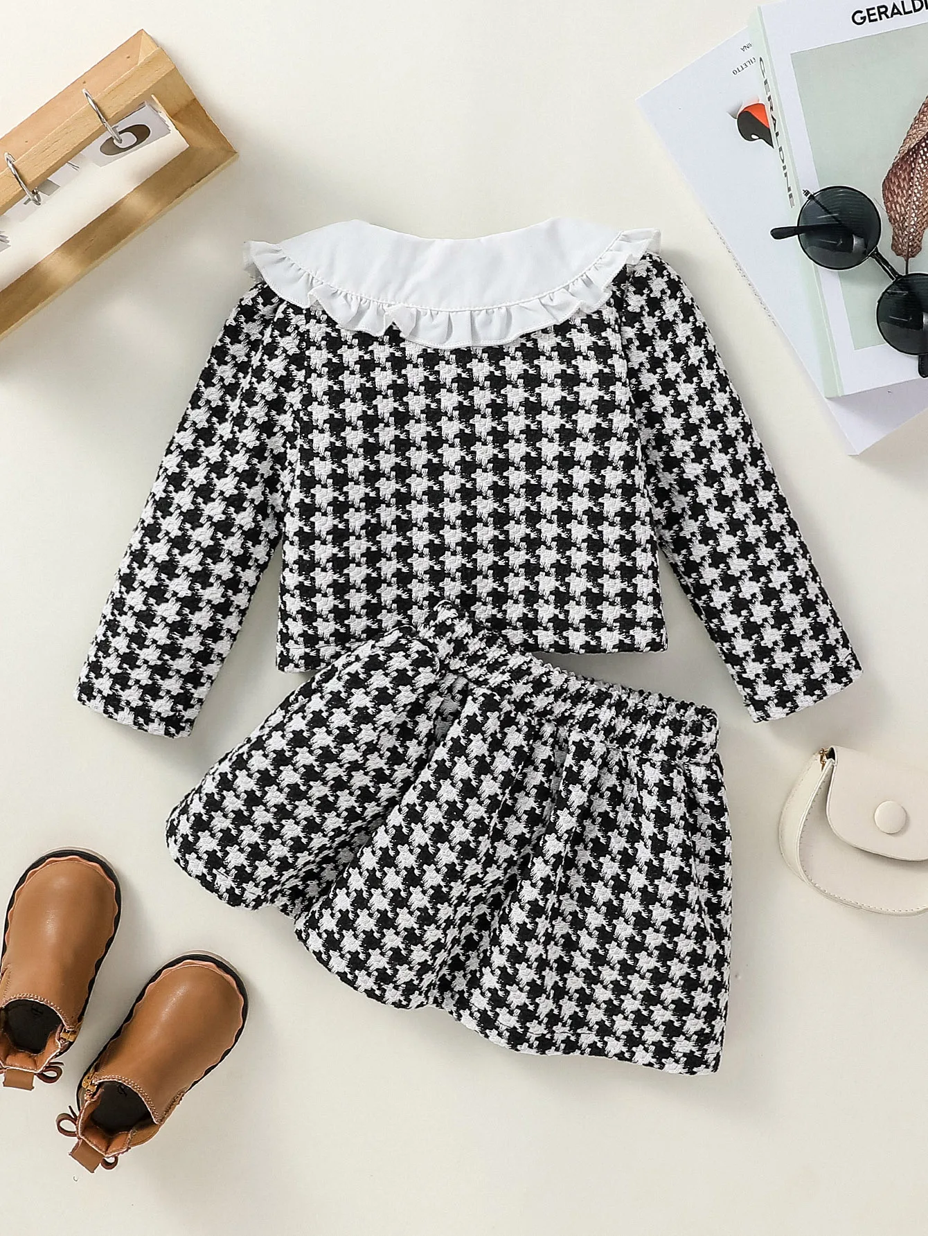 Baby Girls Spring Autumn Clothes Long Sleeve Plaid Jacket and Skirt  Fashion Korean Suit Kids Outfits Two Piece Skirt Set 6M-3Y