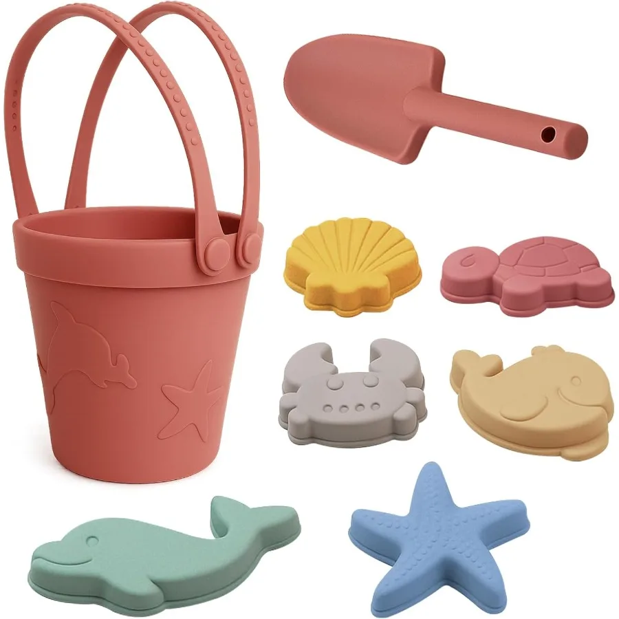 Silicone Beach Toys for Toddlers Travel Friendly Sand Toys for Babies 612 Months Collapsible Beach Bucket and Shovel Set with 6