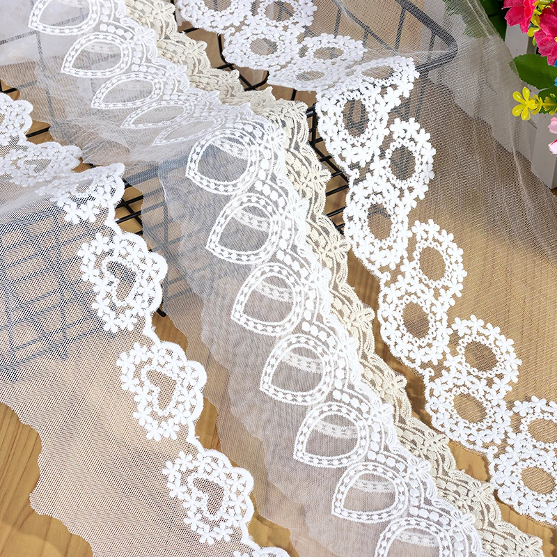 Home Textiles Decoris - Algodão Malha Coração Bordado Lace Branco