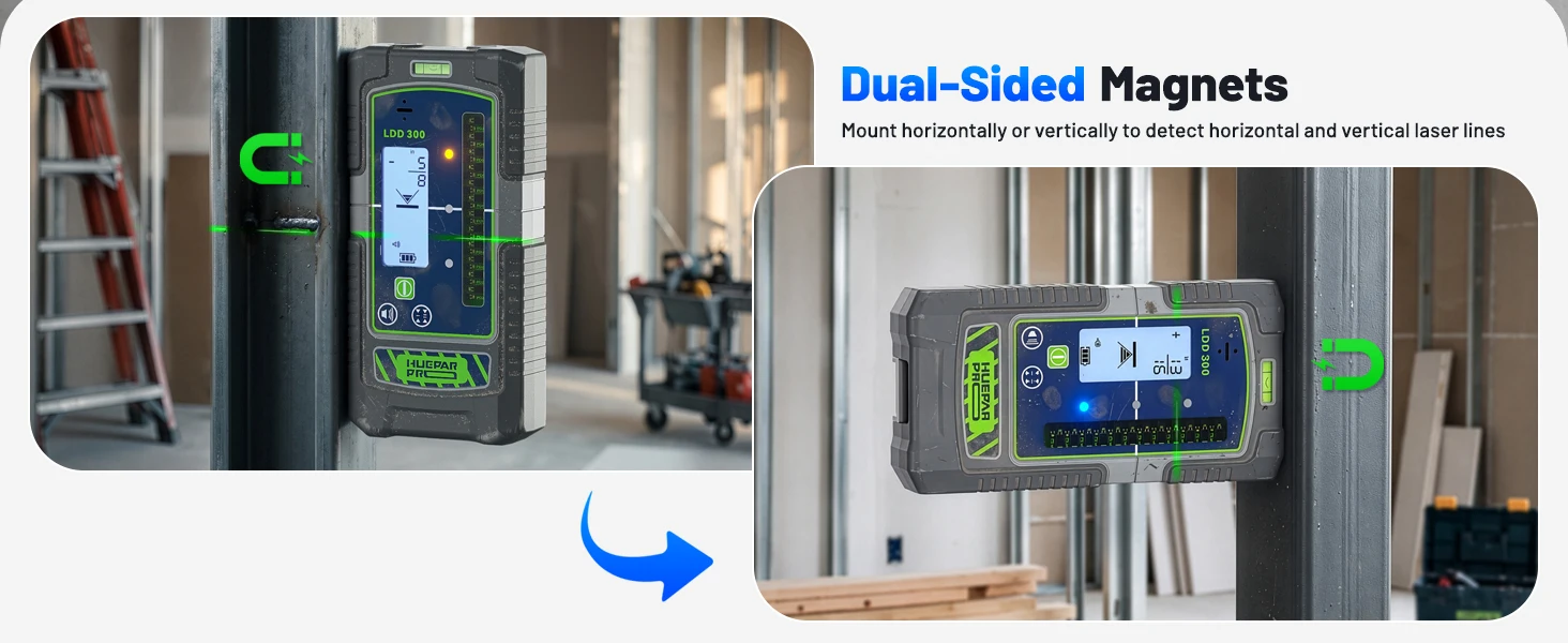 Huepar Detektor für Laser-Nivelliergeräte, universeller Laserempfänger mit LCD-Display und hoher Präzision, digitaler Laserempfänger für große Entfernungen – Detail 6