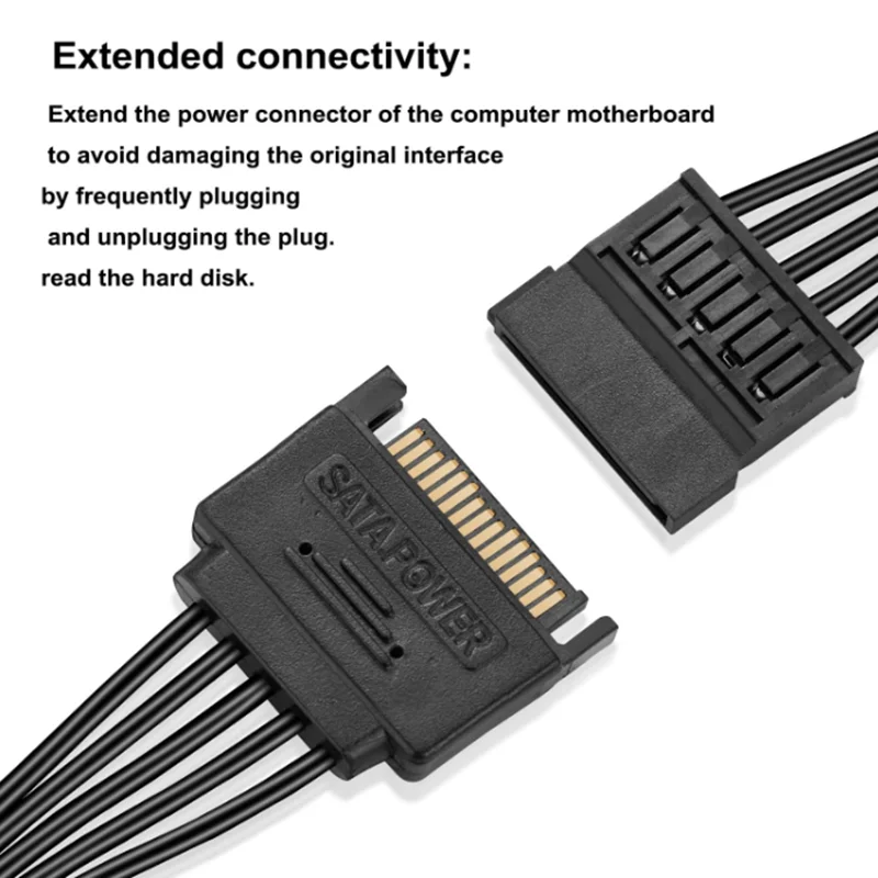 Przedłużacz z rozdzielaczem zasilania 6-kierunkowym, kabel SATA 15-pinowy 1 na 1/2/3/4/5/6 do dysków HDD, SSD, napędów optycznych, złącze zasilania — zdjęcie produktu 3