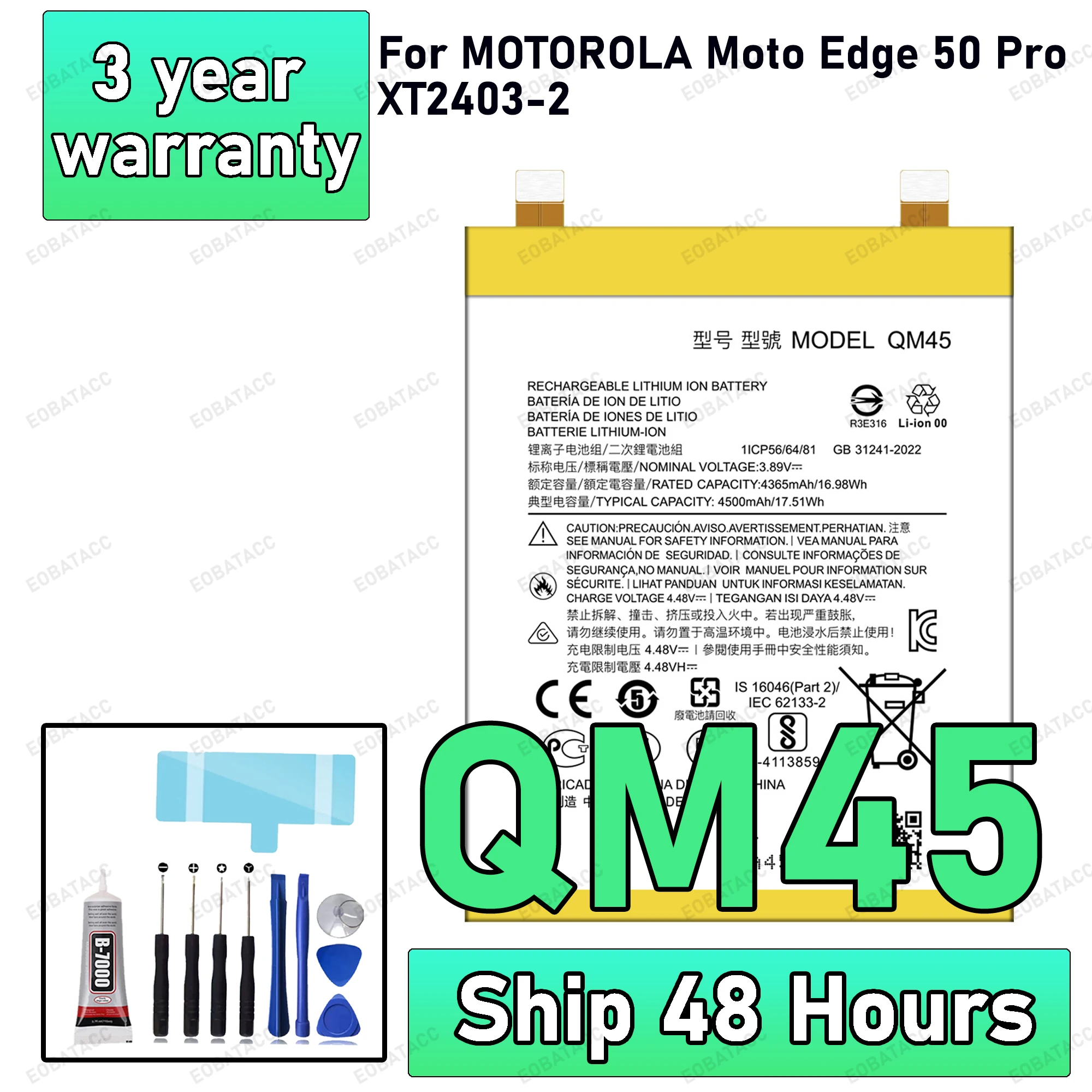 

100% New High Quality QM45 4500mAh Battery For MOTOROLA Moto Edge 50 Pro Bateria