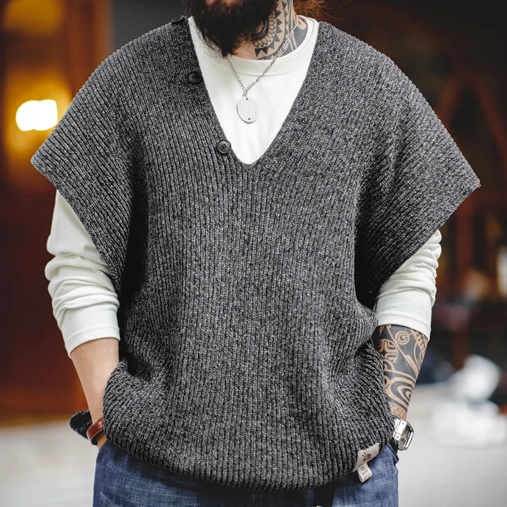 Maden Chenille Multifunctional Knitted Scarf Casual Grey Warm Waistcoat Men\'s 2023 Autumn Winter Designer Scarves Brand Vest