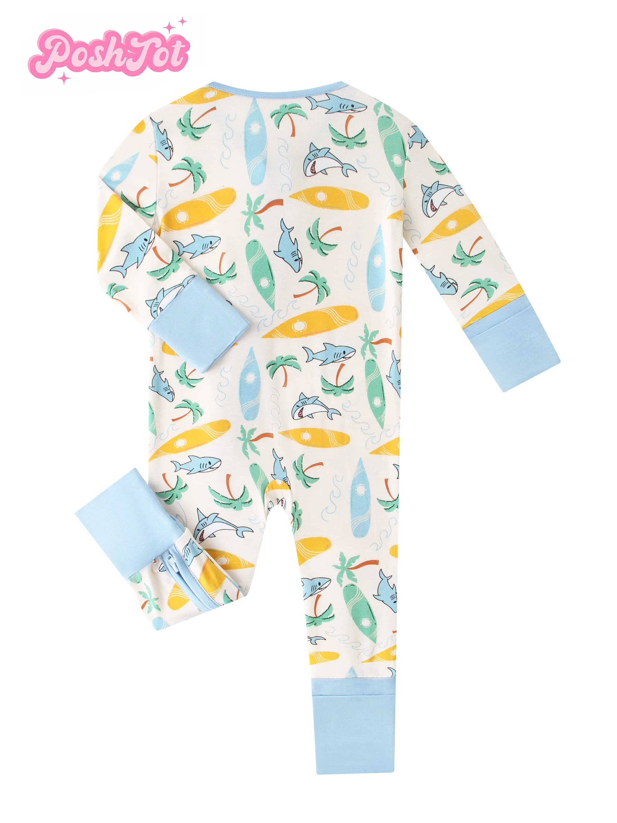 

PoshTOT Coconut Tree Surfboard Bamboo Baby Convertible Zippy Romper