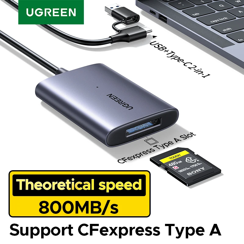 

Устройство чтения карт UGREEN CFexpress Type A, 800 МБ/с, USB-A + Type-C, штекер 2-в-1, совместимый с ноутбуком, iPhone17 16 Samsung S25, iPad Pro