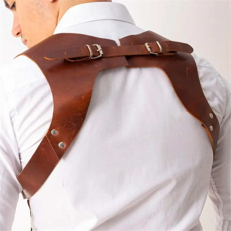 Imbracatura di supporto per la schiena da uomo nuova Ganci in metallo Tracolla da uomo regolabileBretelle in pelle steampunk per uomo Disegni vintage