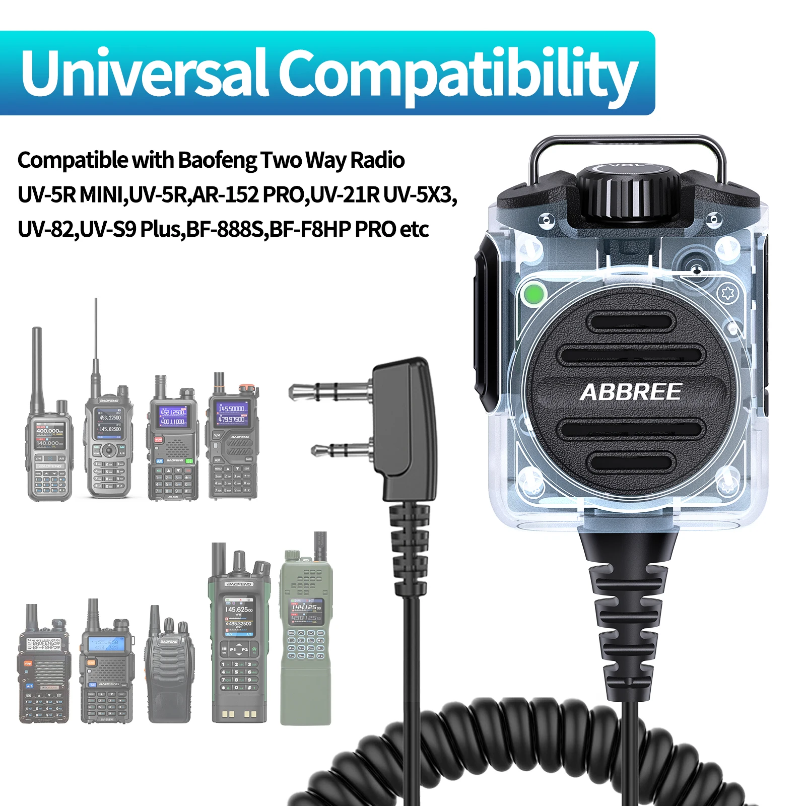 ABBREE AR-158 Handheld Speaker Mic Adjustable Volume Clear Sound K-Type Microphone Compatible with Baofeng UV-5R UV-32 UV-21 PRO view 6