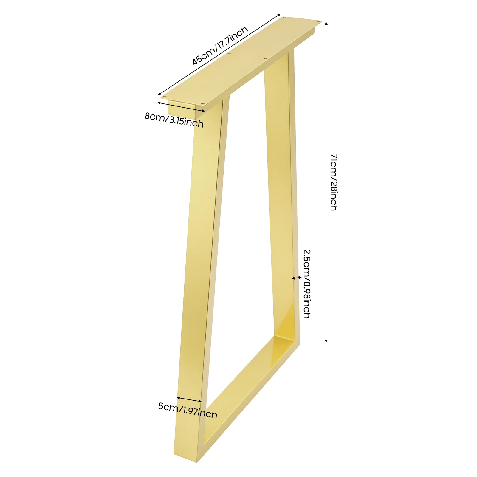 2Pcs 28 Inch Trapezoid Metal Table Legs Gold High Temp Baking Paint Full Welding Corrosion Rust Resistant Single 440.92lbs Load Gold Square Tube Furniture Support Legs Modern DIY Desk Dining Leg Set For Home Coffee Shop