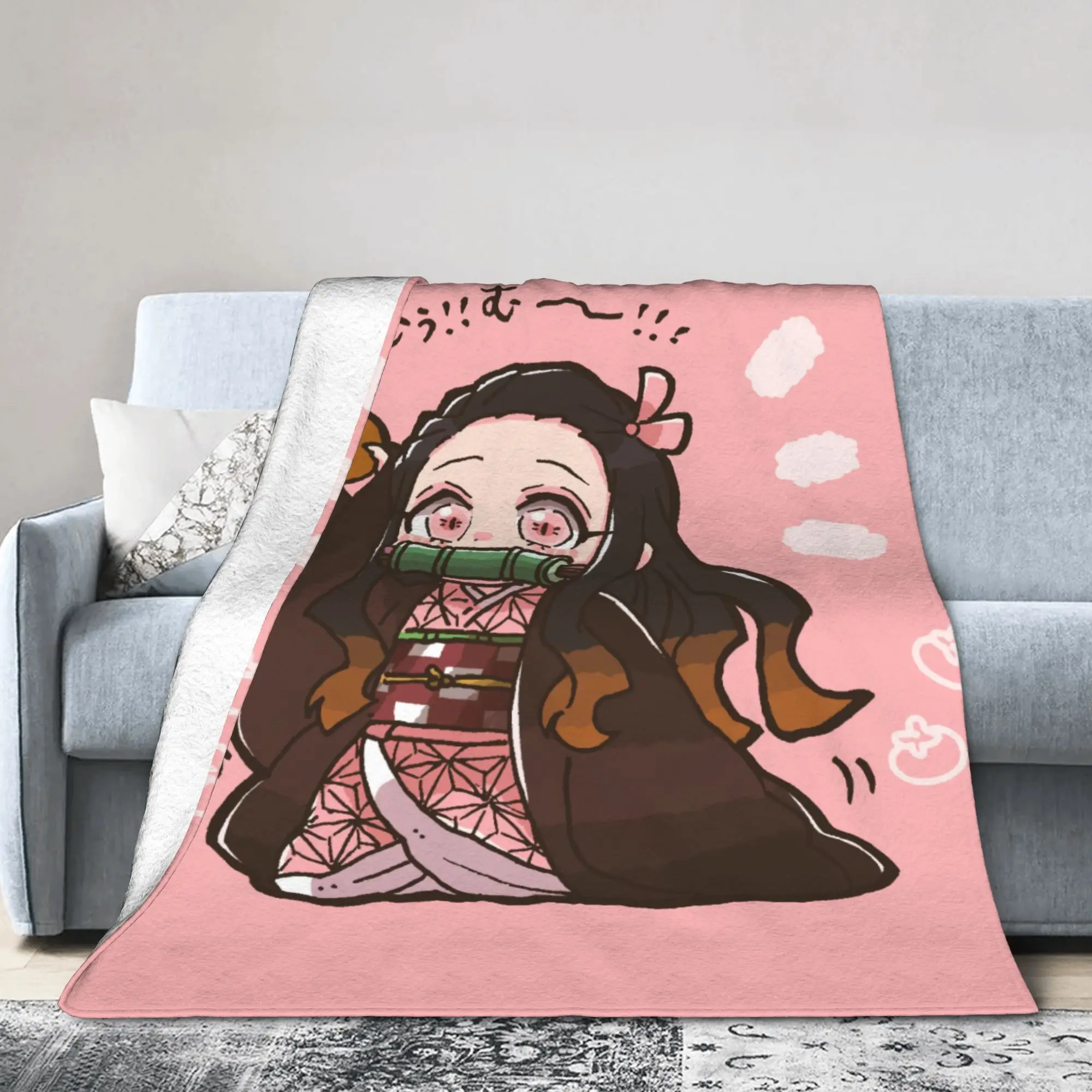 Custom Demon Slayer Kimetsu no Yaiba  Blankets Warm Flannel Kamado Nezuko Devil's Blade Throw Blanket for Bedroom Office