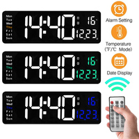 Large Digital Wall Clock Temp Date Week Display Remote Control USB Powered Table Clock Wall-mounted Dual Alarms LED Clocks
