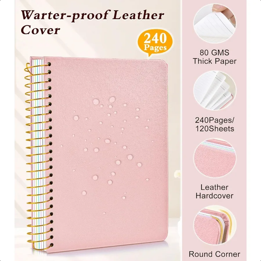 5 موضوع دفتر كلية مسطرة A5 دفتر دوامة بغلاف مقوى مع علامات تبويب فواصل الجيب القابلة للإزالة 240 صفحة رحلة حلزونية مبطنة