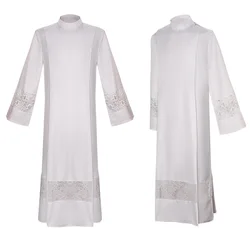 Clergy Robe Priest Costume Lace Surplice Cassock White Long ALB Catholic Church Pastor Preacher Cleric Costumes
