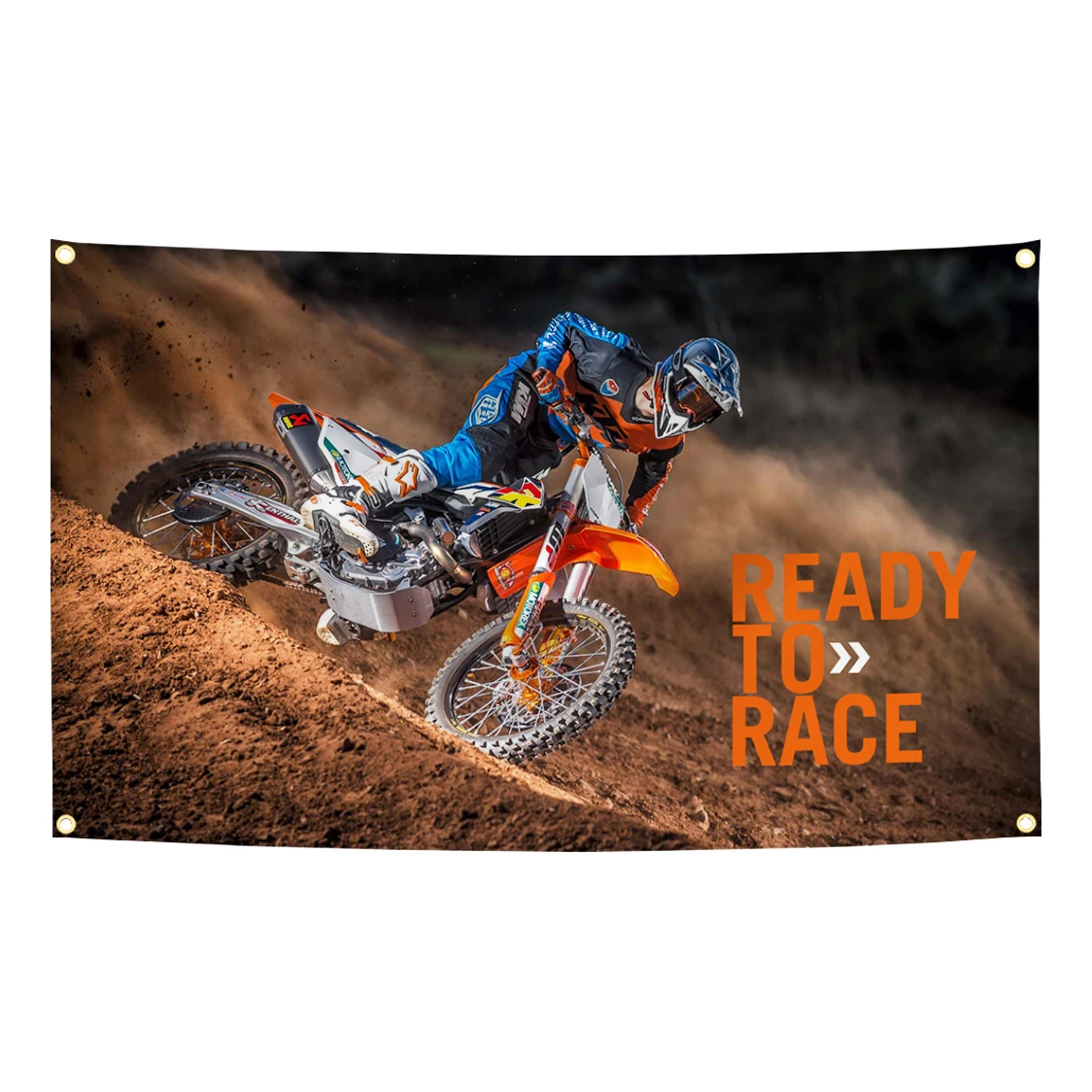 Dirt Bike Ready To Race Flag Polyester Banner With Brass Grommets For Garage Motocross Decor Tapestry