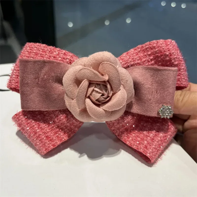 Nova alta qualidade camélia flor arcos primavera clipe bowknot volta cabeça grampos de cabelo acessórios femininos para mulher menina atacado