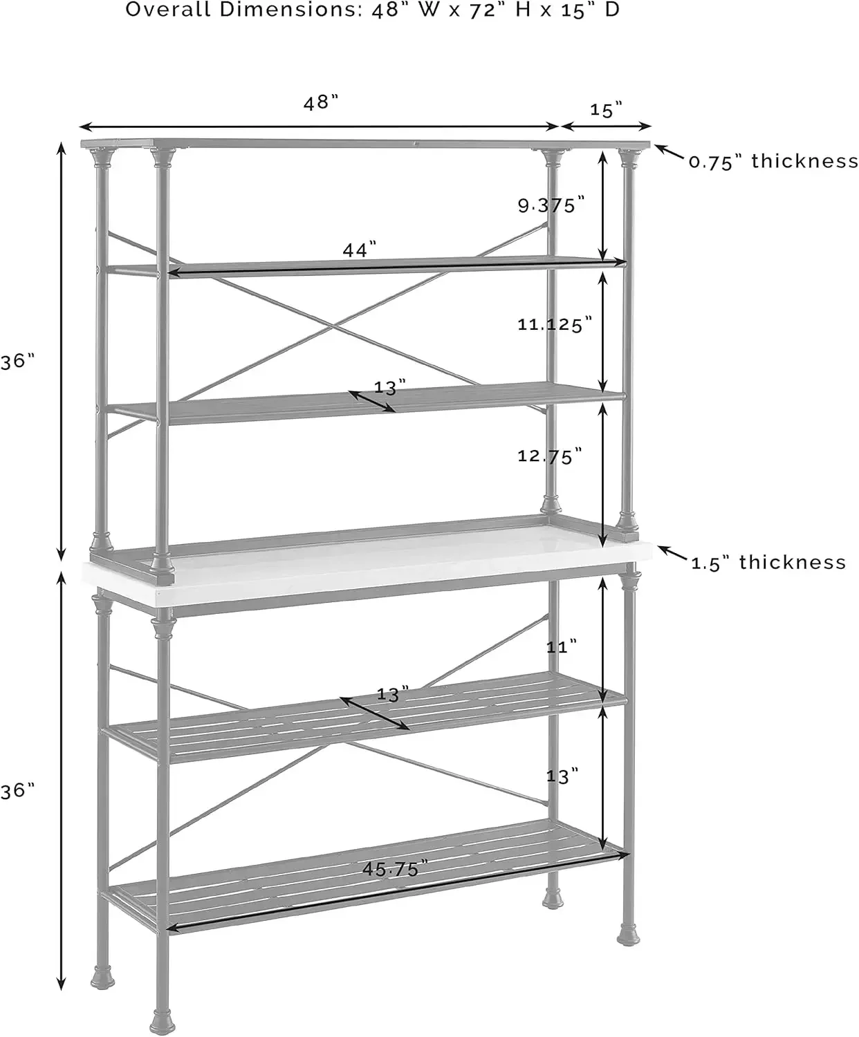 KF13030MB Madeleine 2-teiliges Bäckerregal mit Schrank aus Stahl mit Kunstmarmorplatte