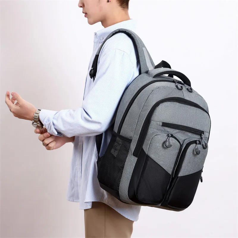 New Fashion Men's Business Backpack Large Capacity Anti Spill Buffalo Fabric Backpack Multi functional 15.6-inch Laptop Case