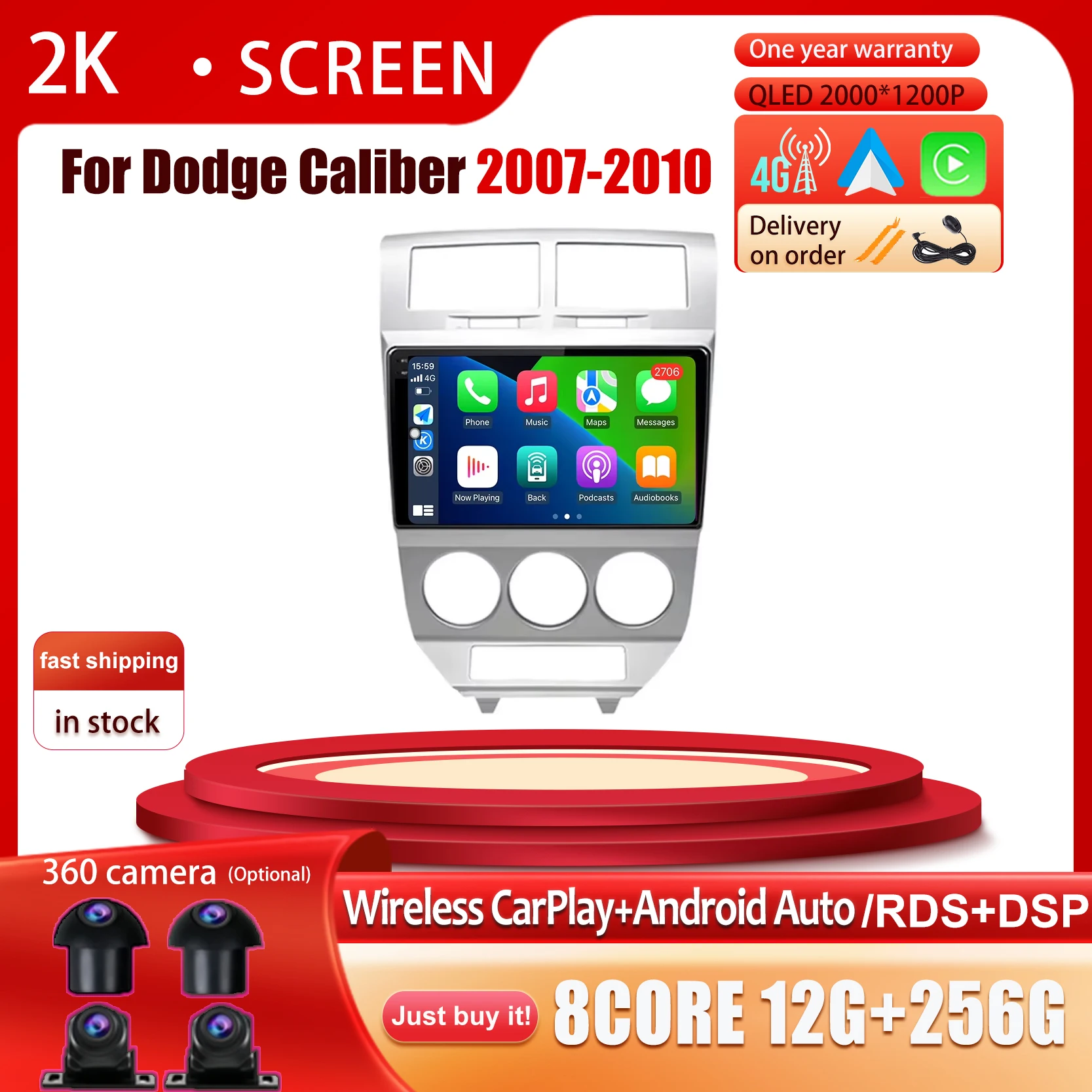 

9" For Dodge Caliber 2007-2010 DSP Wireless Carplay Car Radio Multimedia Stereo Player WiFi GPS Navigation NO DVD Android 14