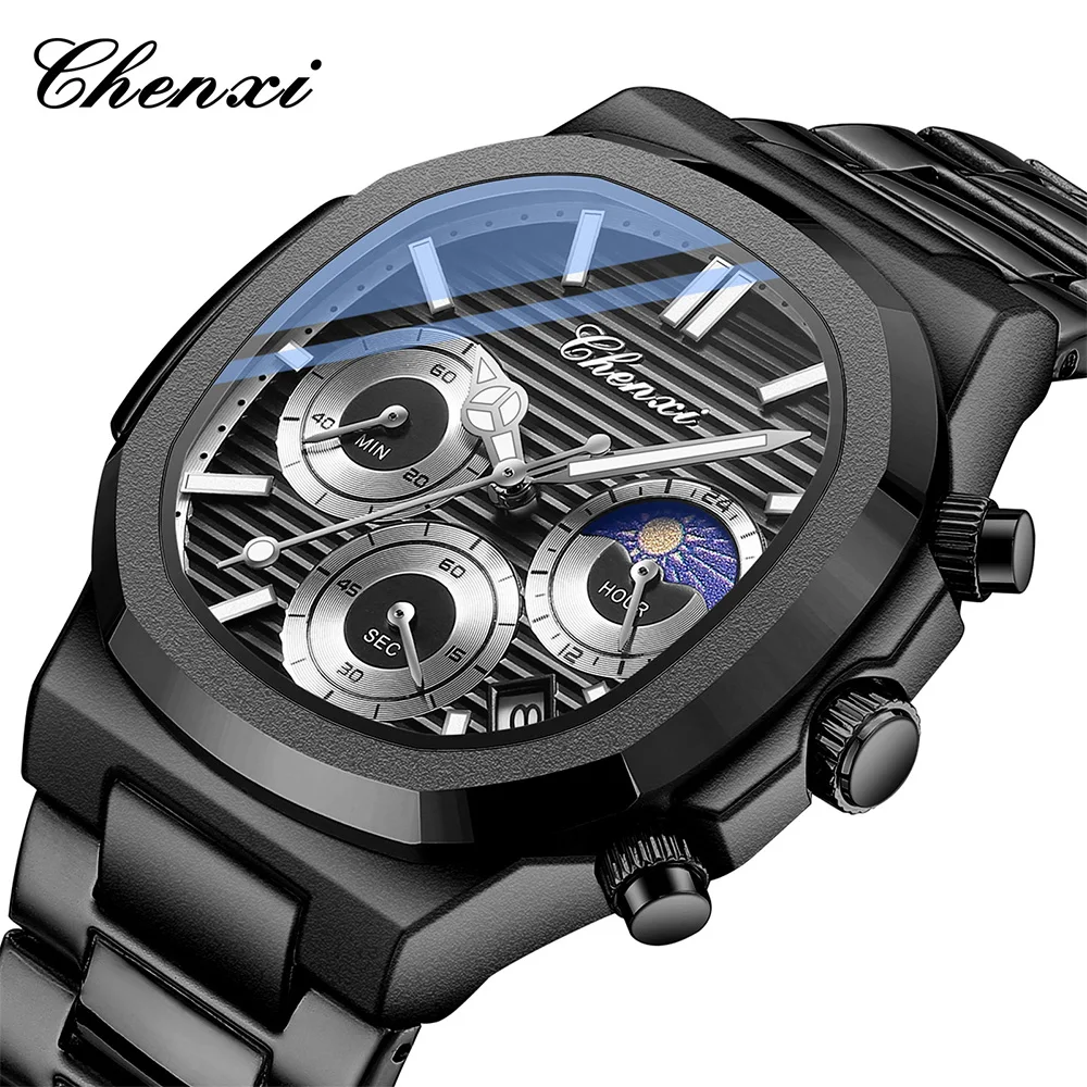 

Chenxi Бизнес Простые мужские часы Многофункциональные водонепроницаемые кварцевые часы для комнаты Серебряный восьмиугольный циферблат Мужские наручные часы в подарок