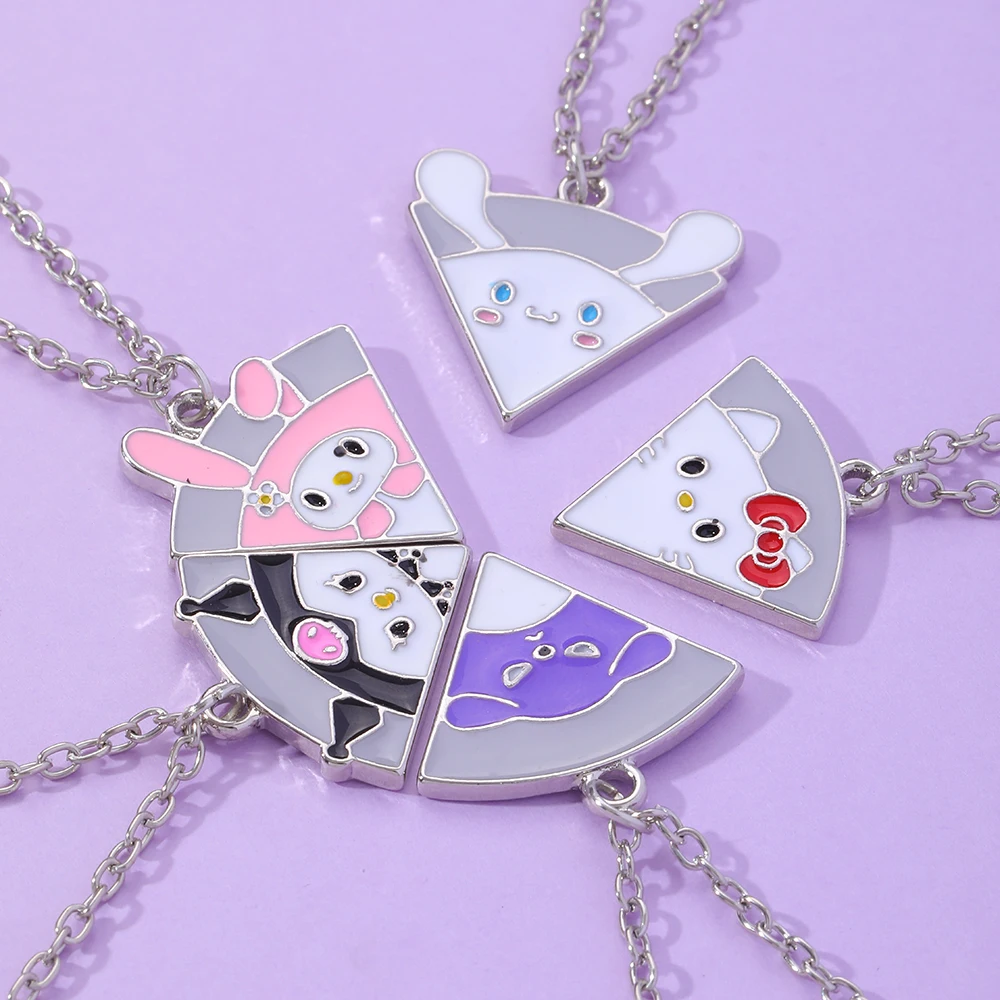 Cute Animal Rabbit Bear Cat Dog Kitty Puzzle Pizza Pendant Necklace Set For 5 Children Best Friends Sister Gift Wholesale