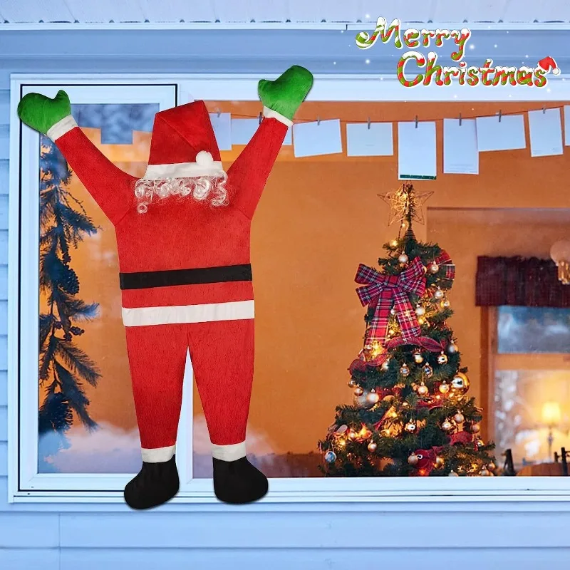 110/170 cm leuchtendes Weihnachtsmann-Plüschset, Kletterfenster, Balkon, Dach, Schornstein, Frohe Weihnachten, Geschenkdekoration, Freunde geben
