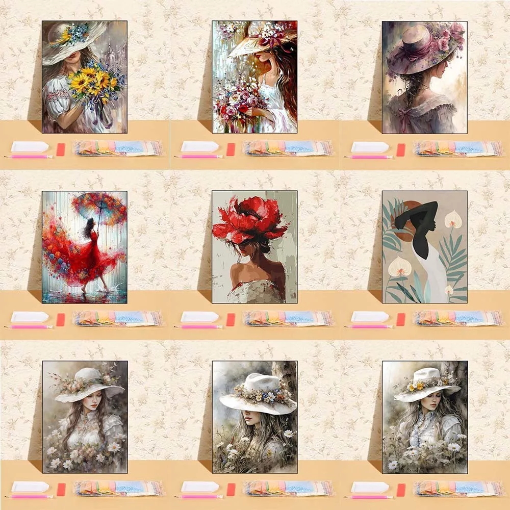 

New Arrivals Diamond Painting Flowers Girl Full Round Diamond Mosaic Kit Home Decoration Rhinestones Of Picture Wall Art Crafts