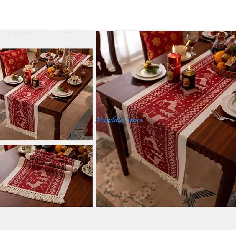 

U2JC Natural Linen Cotton Blend Tablecloth With Decorative Fringed Trim Breathable Fabric for Large Dining Table