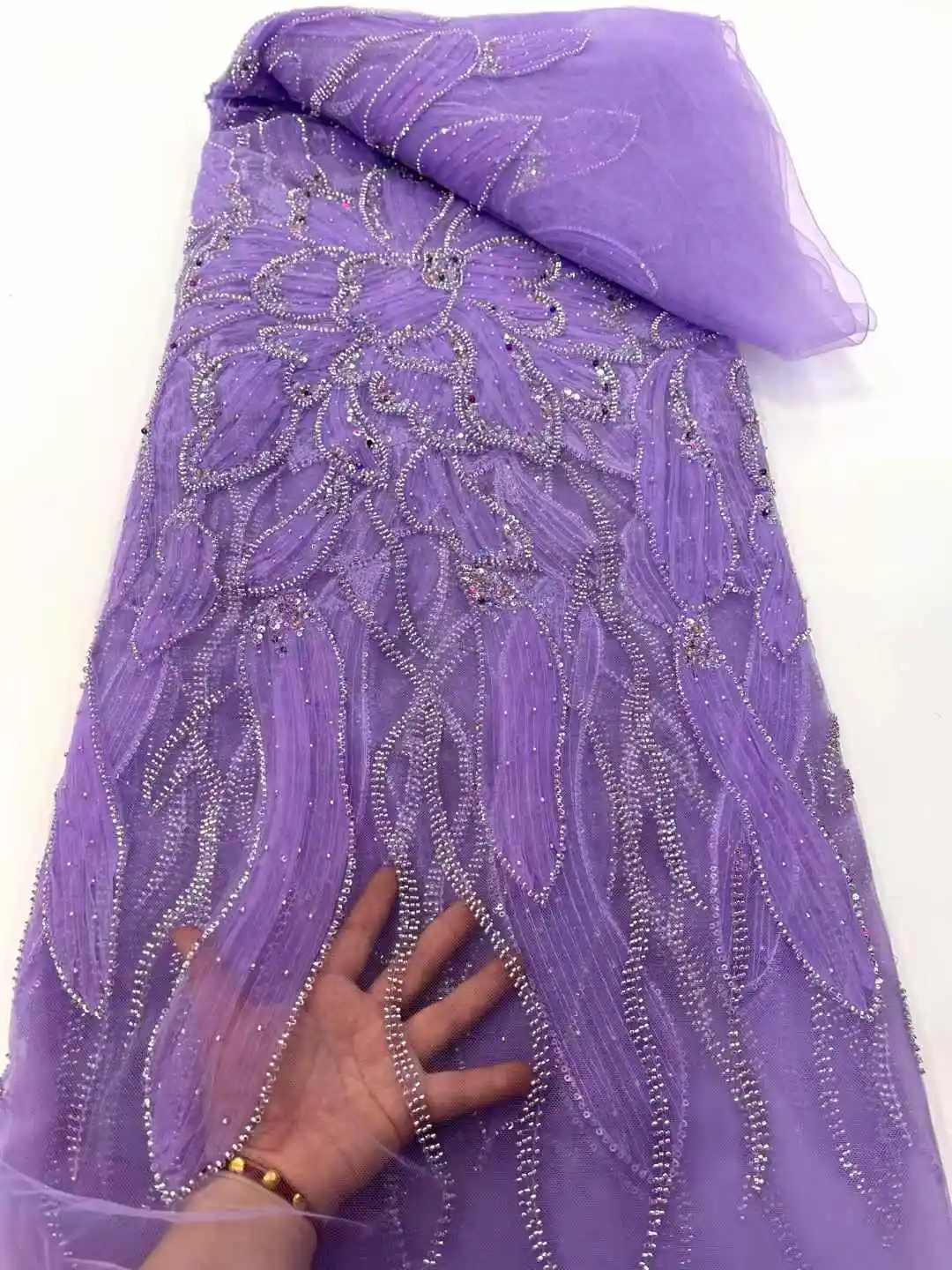 Tela de encaje de tul para novio con cuentas de lentejuelas africanas de lujo, encaje de tul francés bordado de alta calidad para vestido de fiesta Nigeiran 2025