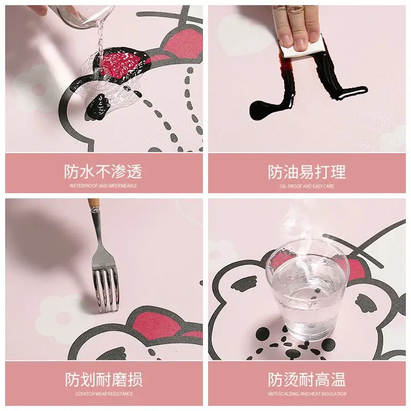 مرحبا كيتي Kuromi Kawaii مفرش طاولة مستديرة مقاوم للماء مقاومة للزيت طاولة شاي الملابس المنزلية مفرش طاولة جلدي بالجملة #3