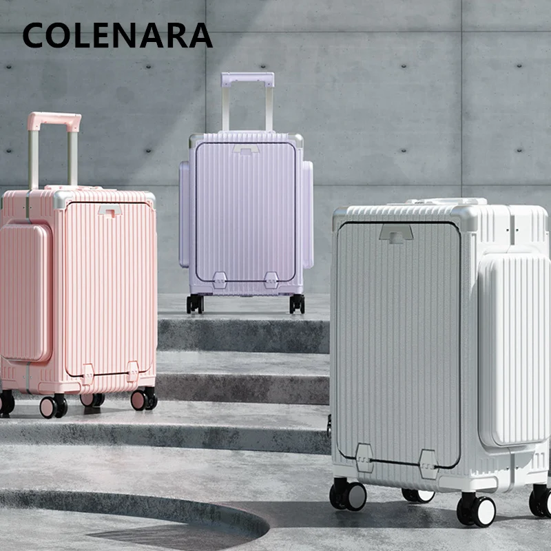 COLENARA Cabin Suitcase Front Opening Boarding Box USB Charging Multi-function Trolley Case 20 Inches Password Box 24