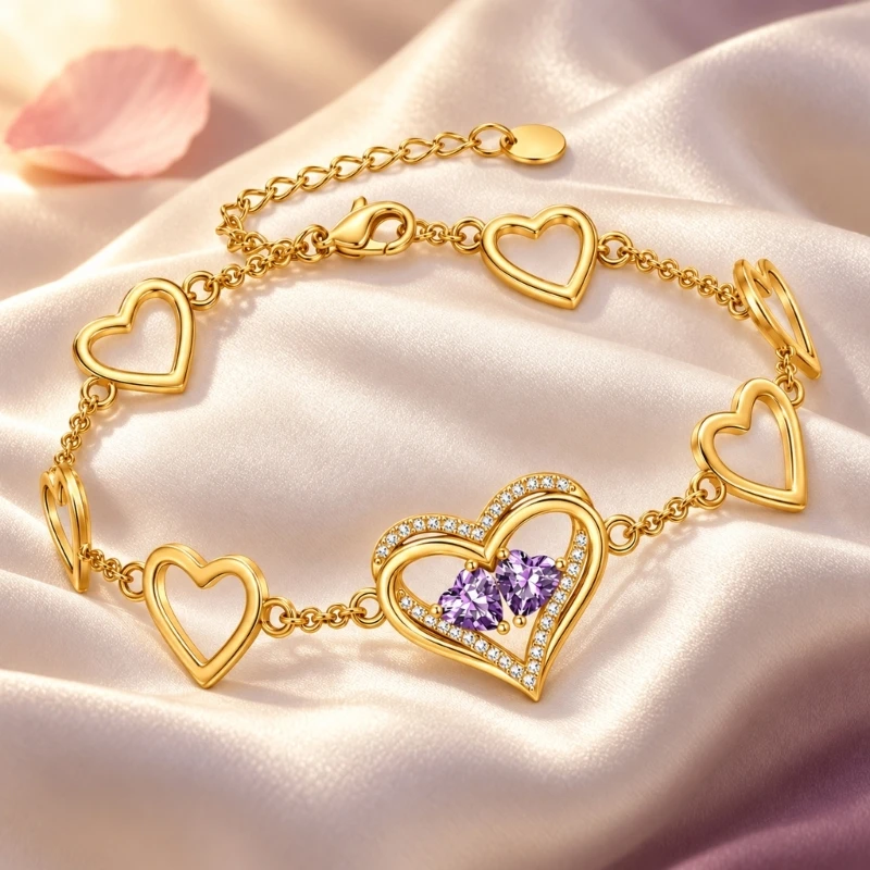 CORD Women's Gold-Plated Heart Bracelet with Center Stone Accent