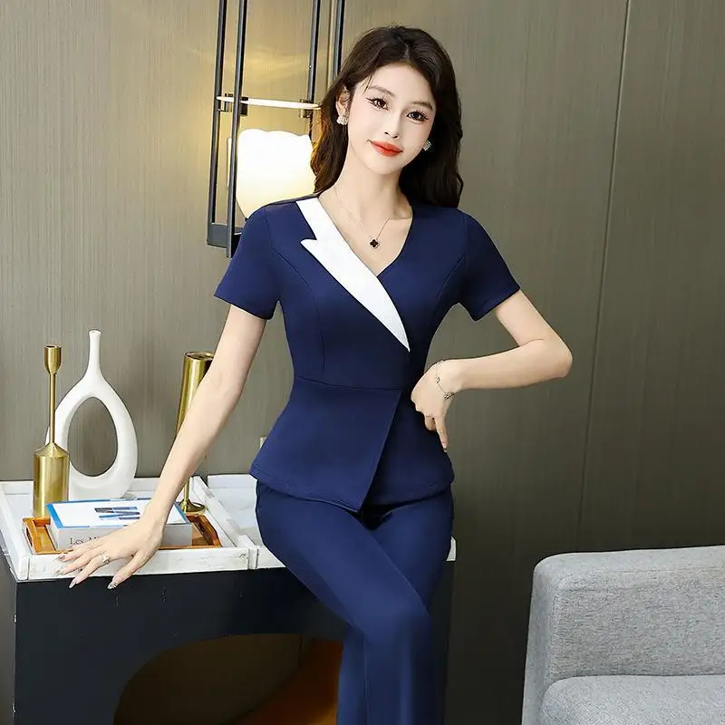 Foot Bath And Spa Technician Work Clothes Beauty Salon Nail Art Massage Pants Set Uniform Printed Logo Hotel Waiter Clothing
