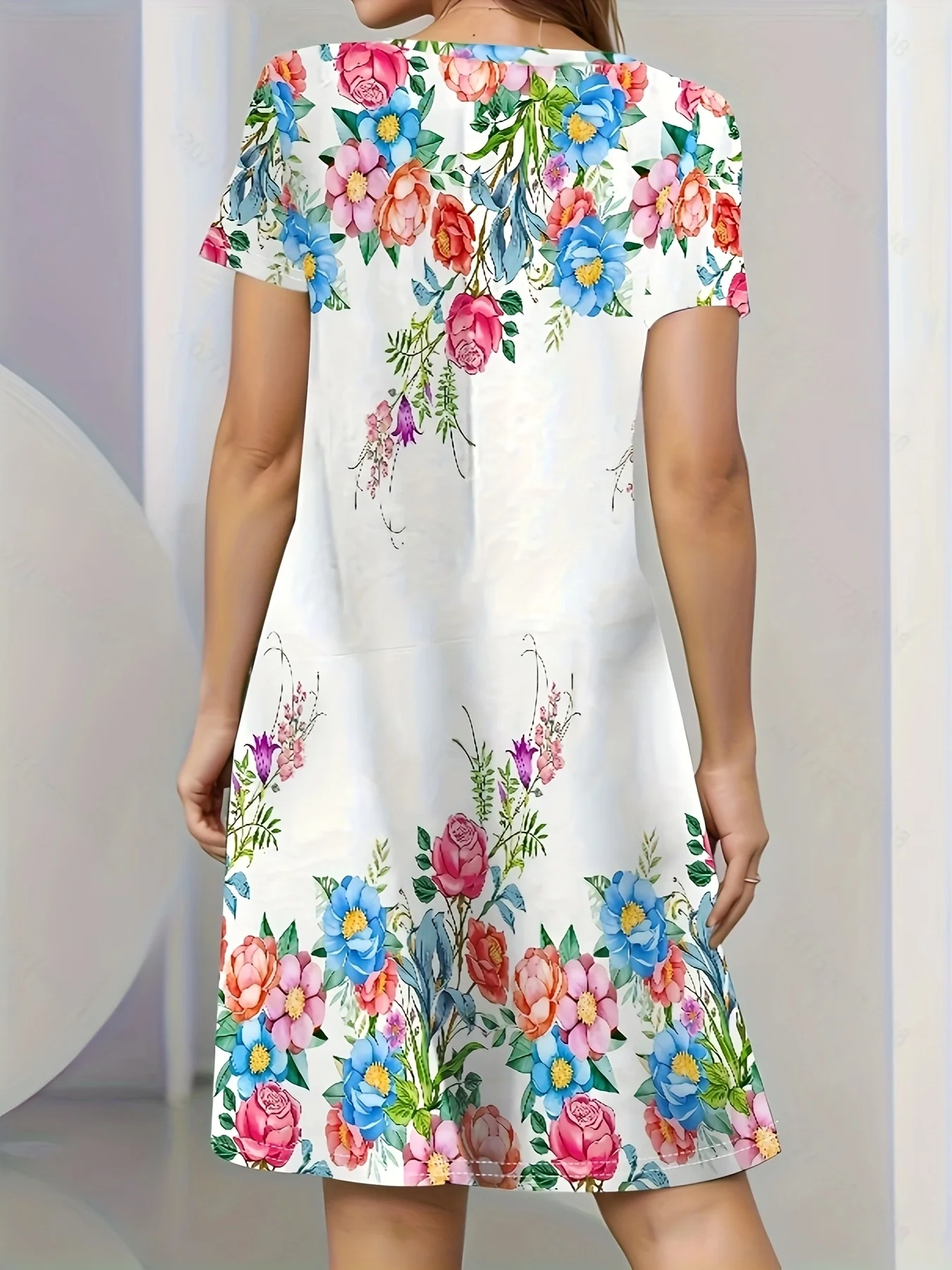 Women'S Floral Print Short Sleeve Mini Dress Casual Loose Fit Summer Dress with Vibrant Flowers Perfect for Streetwear Y2k Cloth