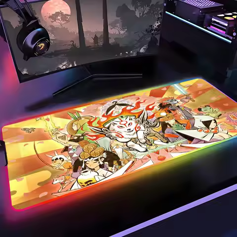 Okami HD Mouse Pad Gamer Rgb Desk Mat Back Light Led Mousepad Setup Gaming Accessories Deskmat Big Mousepad Backlight