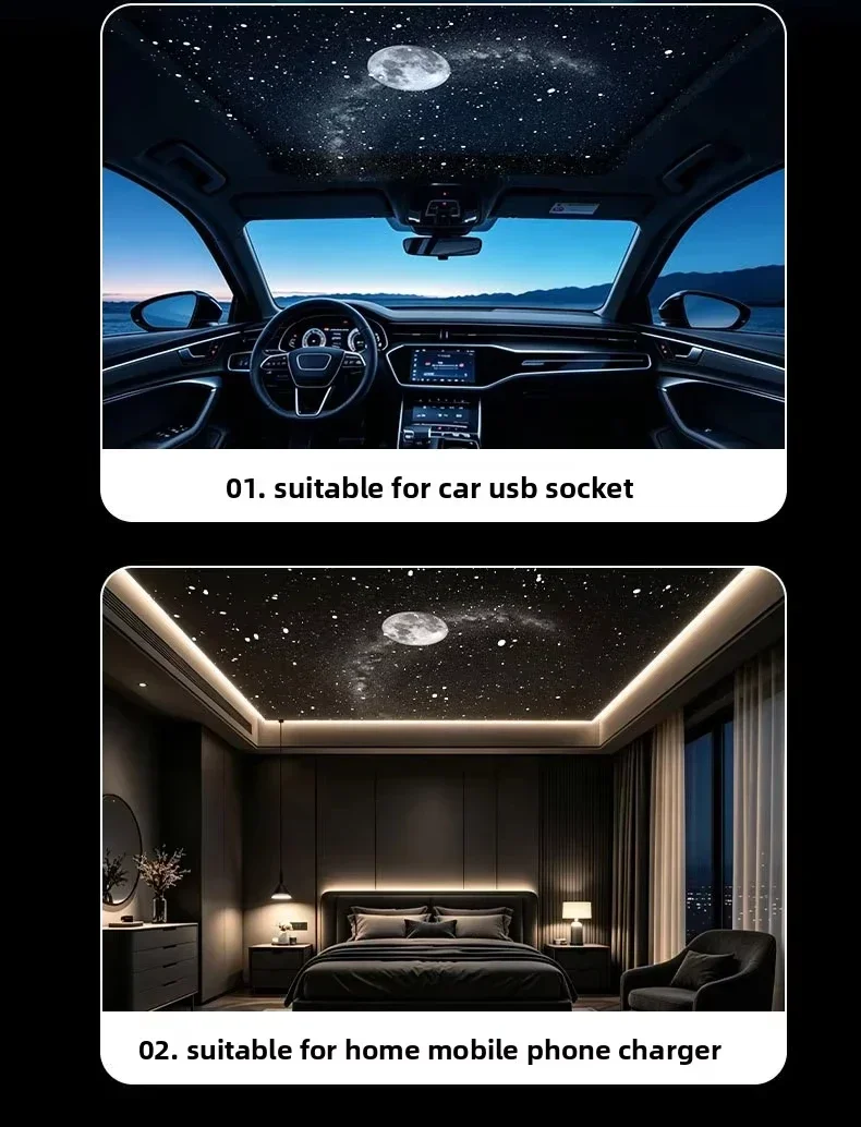 2-in-1 Sternenhimmel-Nachtlichtprojektor Plug-and-Play Galaxie-Sternprojektor USB-betriebene Deckenleuchte für Schlafzimmer- und Autodekoration – Detail 17