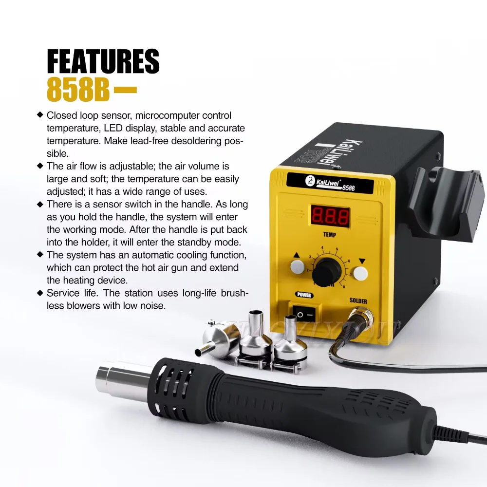 kailiwei Soldering Heat Gun 858B 700W Digital Display BGA Rework Solder Station Hot Air Blower Gun