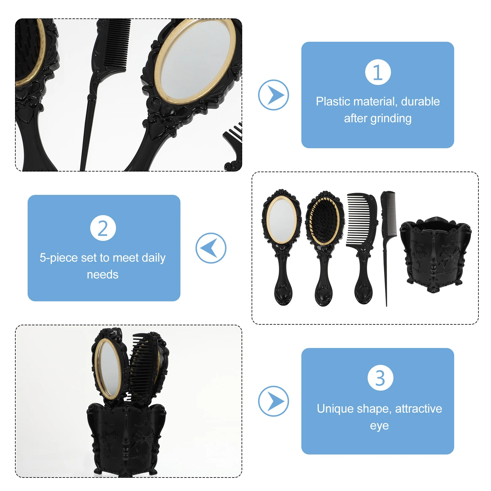 

Styling Dressing Mirror Suit Hairbrush Fancy Suite Vintage Holder Travel Desktop