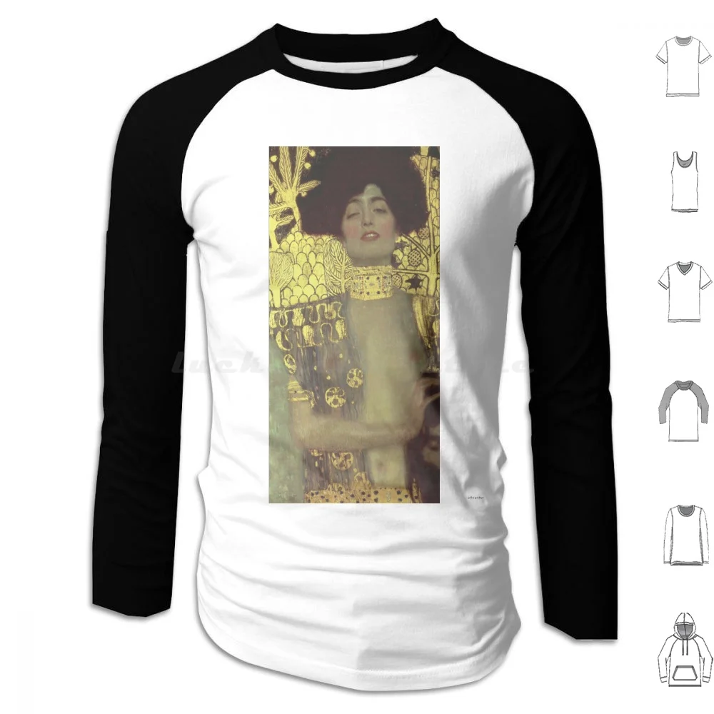 Gustav Klimt-Judith Hoodies Long Sleeve Gustav Klimt Gold Austrian Buttocks Female Figure Legs Portrait Woman Women