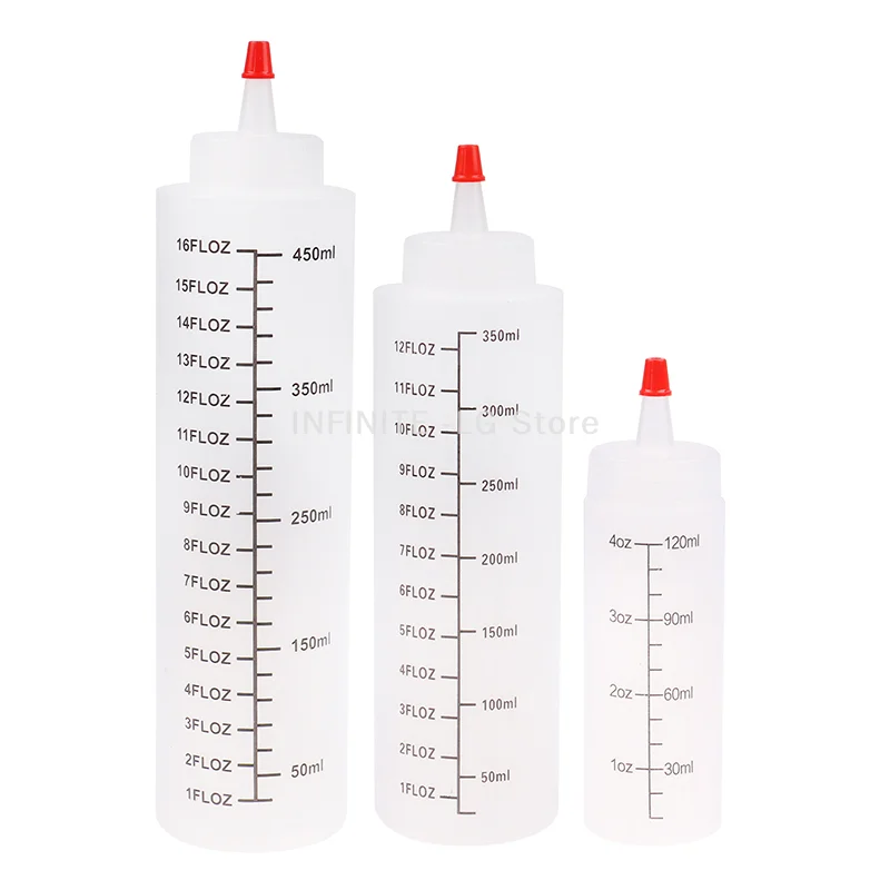 120/350/450ml For Kitchen Salad Sauce Squeeze Bottle Plastic Needle-nosed Scale Squeeze Bottle Squeezable Bottle With Leak-proof