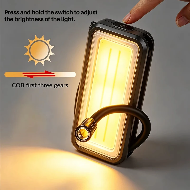 Super Bright Mechanic Work Light with Power Bank Type-c Rechargeable Flexible Gooseneck Light Portable Magnetic LED Flashlight